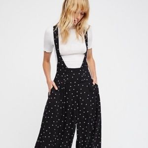 Free people black polka dot wide leg jumper size 0